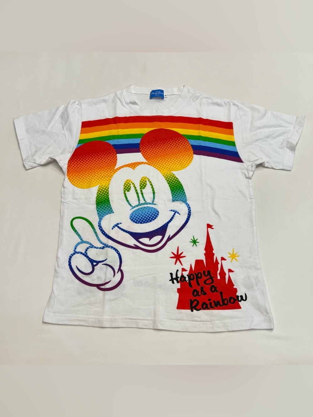 Disney Tokyo Souvenir Graphic Tee Shirt Sz Med Castle Mickey Happy As A Rainbow